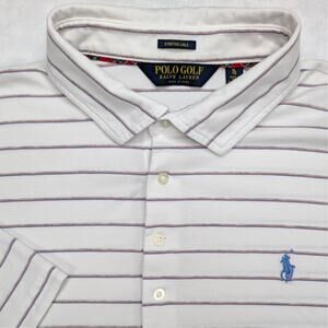 Polo Golf Ralph Lauren Stretch Lisle Mens Golf Polo Shirt XL White Gray‎ Stripe